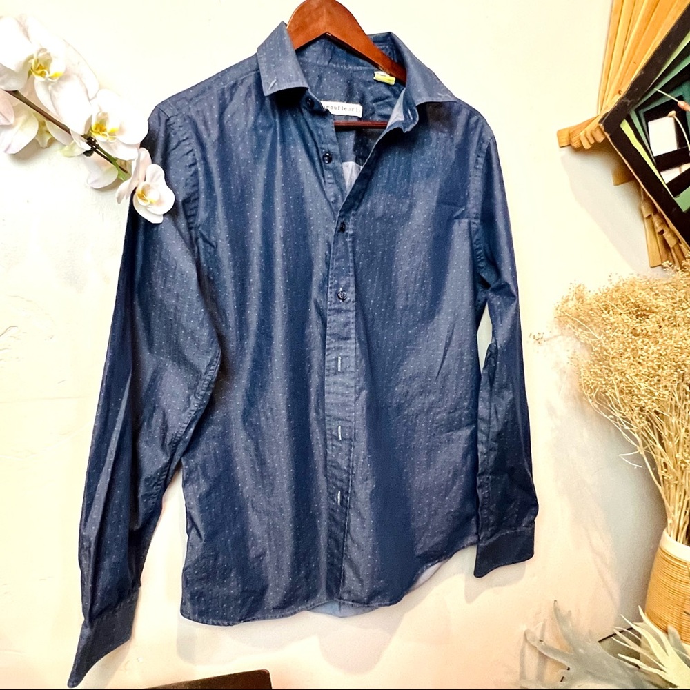 Camoufleur Navy Blue button down fashion shirt chemise oxford denim style